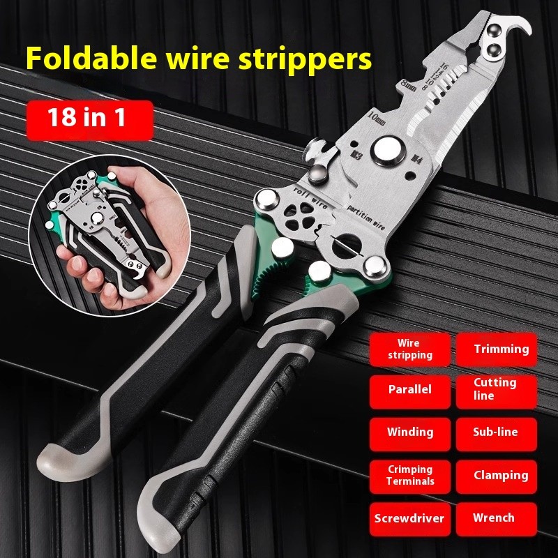 Multifunctional Foldable Wire Strippers: Special Wire Strippers for Electricians, Can Strip Wires, Cut Wires, Twist Water Pipes, Crimp Terminals, Etc., One Pair Is More Than One Pair. Folding Design, Easy to Store. Can Be Used for Electricians, Families,