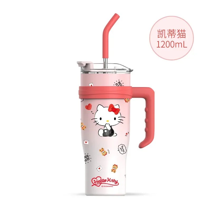MINISO 1200ml Sanrio Thermos Bottle – Cold Ice Cute Hello Kitty Kuromi Cinnamoroll Melody Stainless Steel Water Bottle with Straw 2024