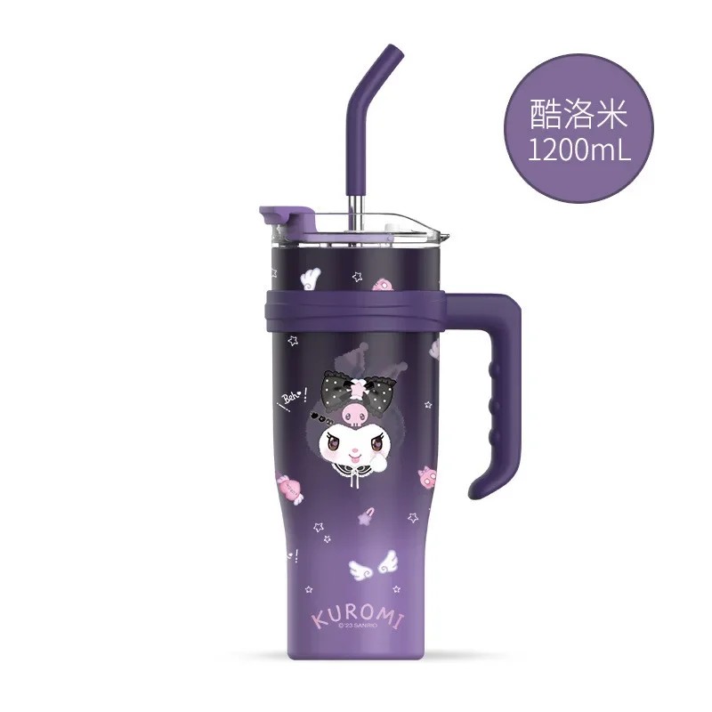 MINISO 1200ml Sanrio Thermos Bottle – Cold Ice Cute Hello Kitty Kuromi Cinnamoroll Melody Stainless Steel Water Bottle with Straw 2024