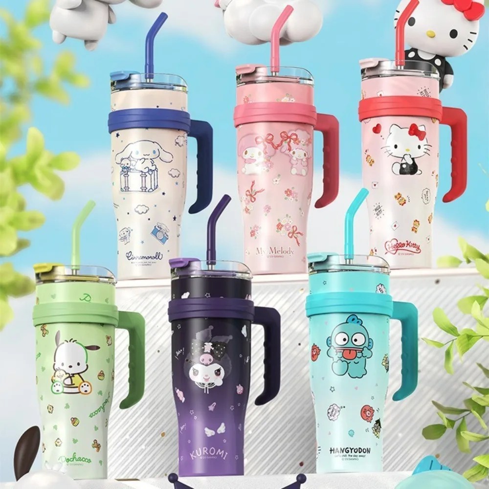 MINISO 1200ml Sanrio Thermos Bottle – Cold Ice Cute Hello Kitty Kuromi Cinnamoroll Melody Stainless Steel Water Bottle with Straw 2024