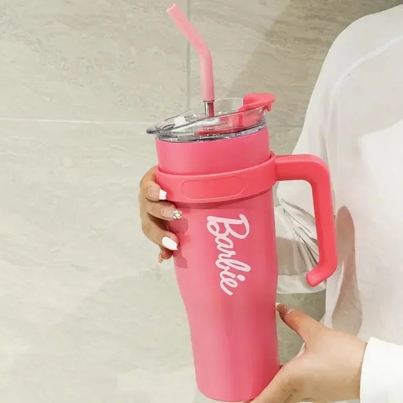 MINISO Barbie Co-Branded 1600ML Large-Capacity Stainless Steel Water Cup – Thermal Insulation, Pink, Girls’ Water Bottle
