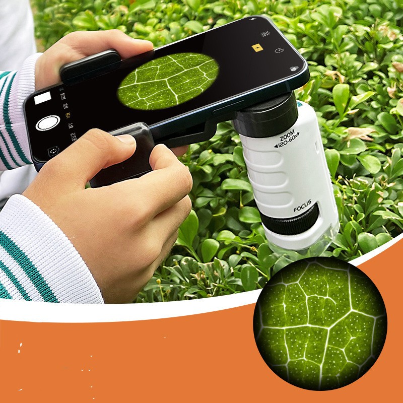 Kids Science Stem Toy Handheld Microscope Kit 60-180x Education Biological Pocket Microscope with LED Light Outdoor Children Toy