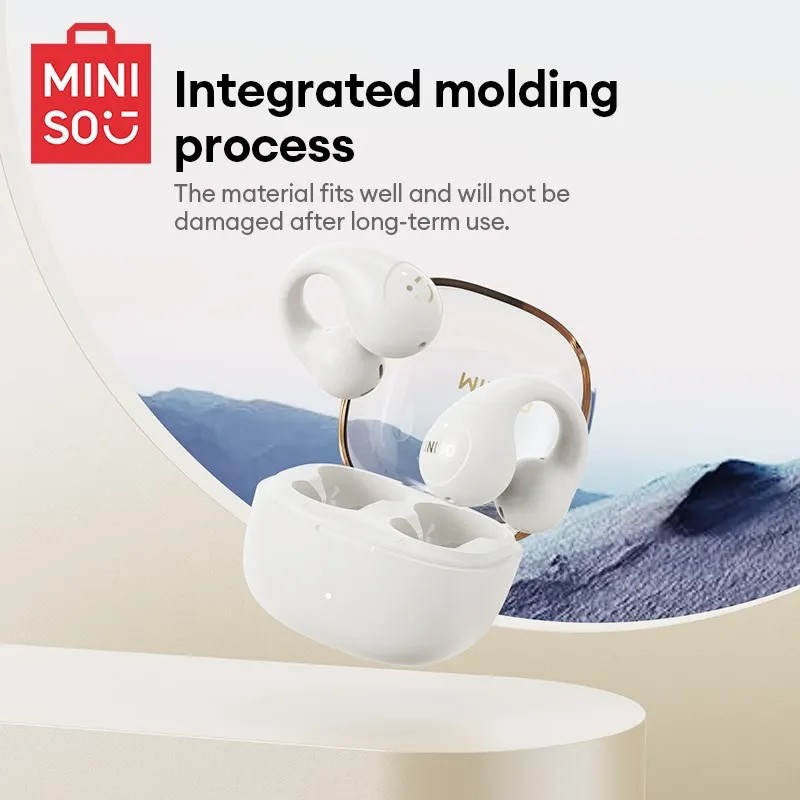 Original MINISO MCT09 Wireless Bluetooth V5.3 Earphones – Touch Control Ear Clip Music Earbuds, Sport Running Headset with Mic