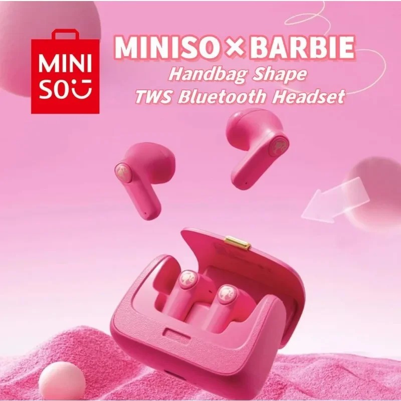 Genuine MINISO Barbie Series TWS Bluetooth Headphones – Pink Cute Creative Handbag Shape In-Ear Earplugs, Ideal Girls Holiday Gift