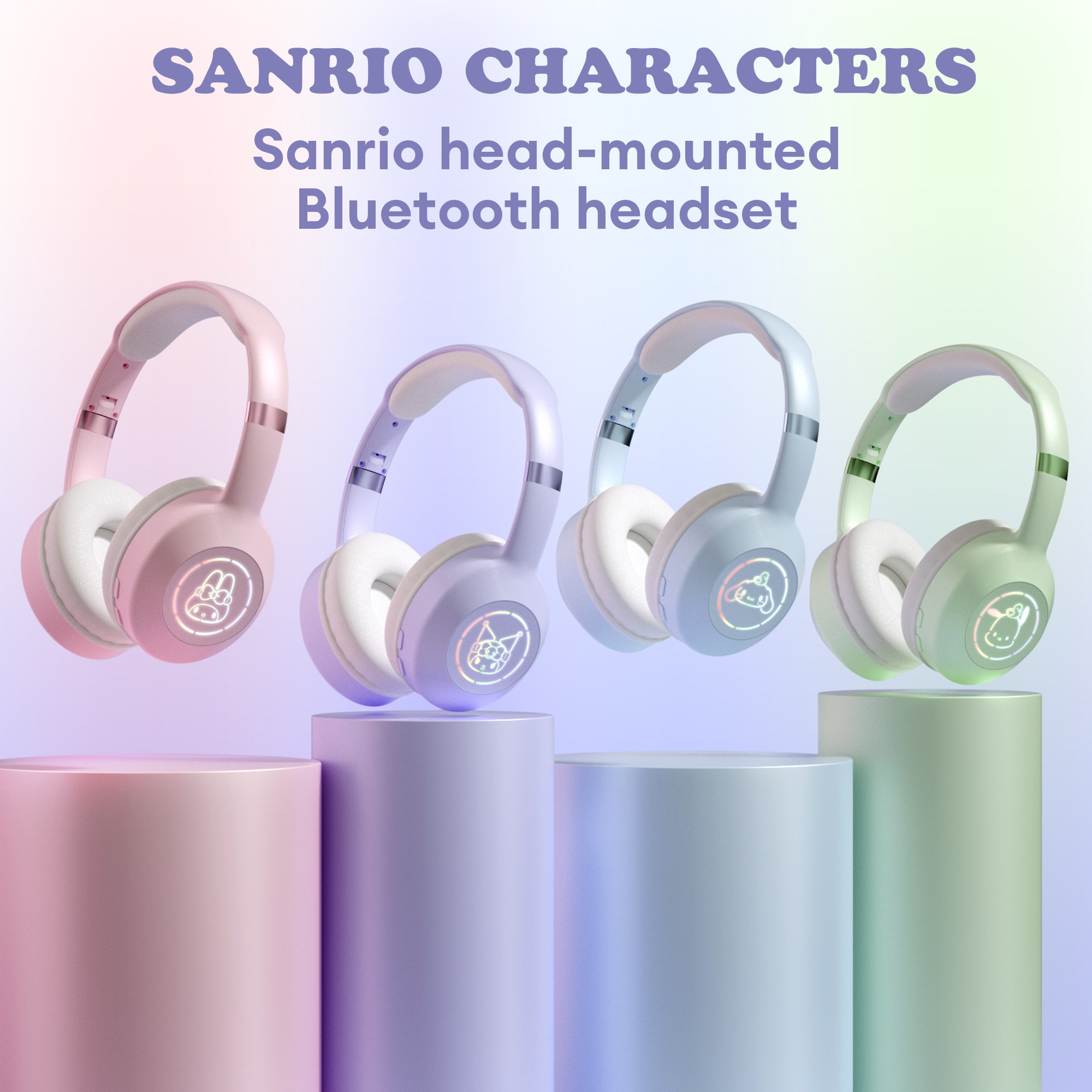 Miniso Sanrio EM-368 Bluetooth 5.2 Headphones – Stereo Sound Wireless Earphones with RGB Light, Kuromi, Melody, and Hello Kitty Designs