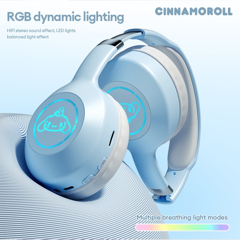 Miniso Sanrio EM-368 Bluetooth 5.2 Headphones – Stereo Sound Wireless Earphones with RGB Light, Kuromi, Melody, and Hello Kitty Designs