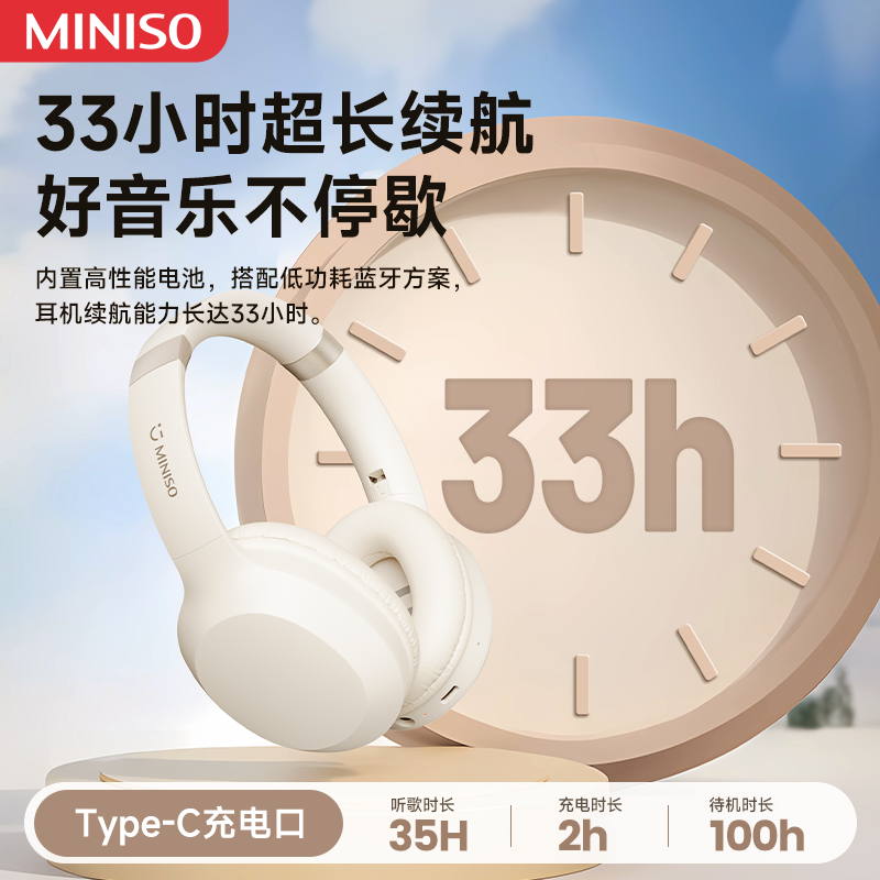 Original MINISO MCD02 Bluetooth V5.3 HIFI Sound Headset – Low Latency, Portable Folding Wireless Headphones, 2023 New