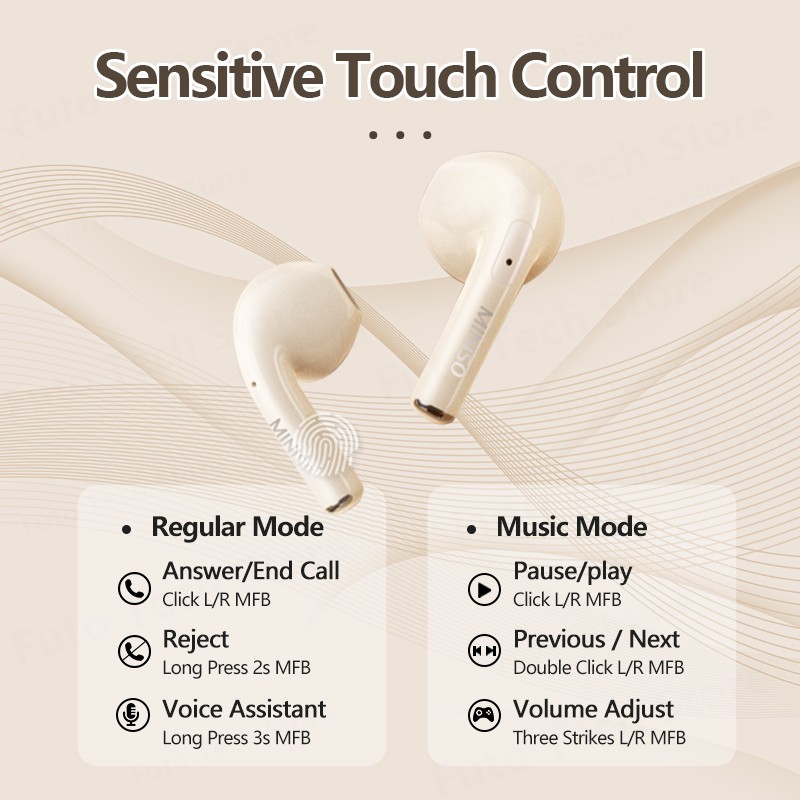 Original MINISO M06 Wireless Bluetooth V5.3 Headset – Stereo Gaming Sports Earphones, Noise Reduction Headphones with Mic