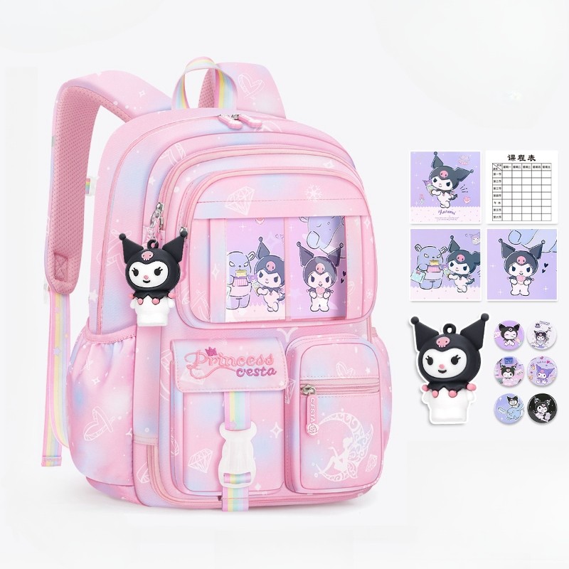 MINISO Sanrio Kuromi Student Backpack – Kawaii Reduce Burden Protect Spine Kids Schoolbag, Cute Cartoon Light Book Bag, Girl Gift