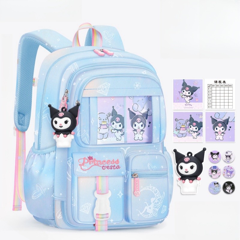 MINISO Sanrio Kuromi Student Backpack – Kawaii Reduce Burden Protect Spine Kids Schoolbag, Cute Cartoon Light Book Bag, Girl Gift