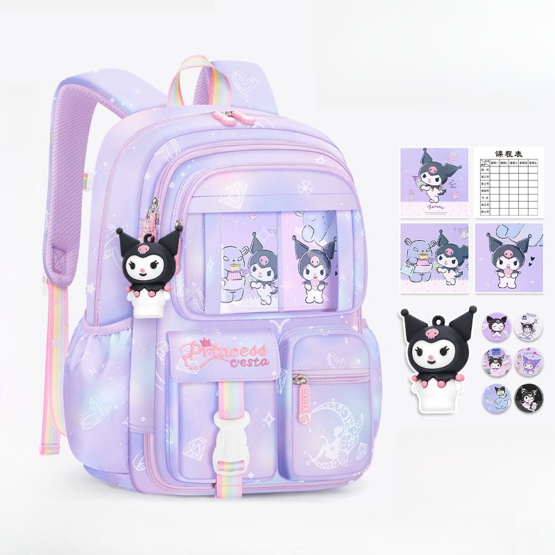 MINISO Sanrio Kuromi Student Backpack – Kawaii Reduce Burden Protect Spine Kids Schoolbag, Cute Cartoon Light Book Bag, Girl Gift