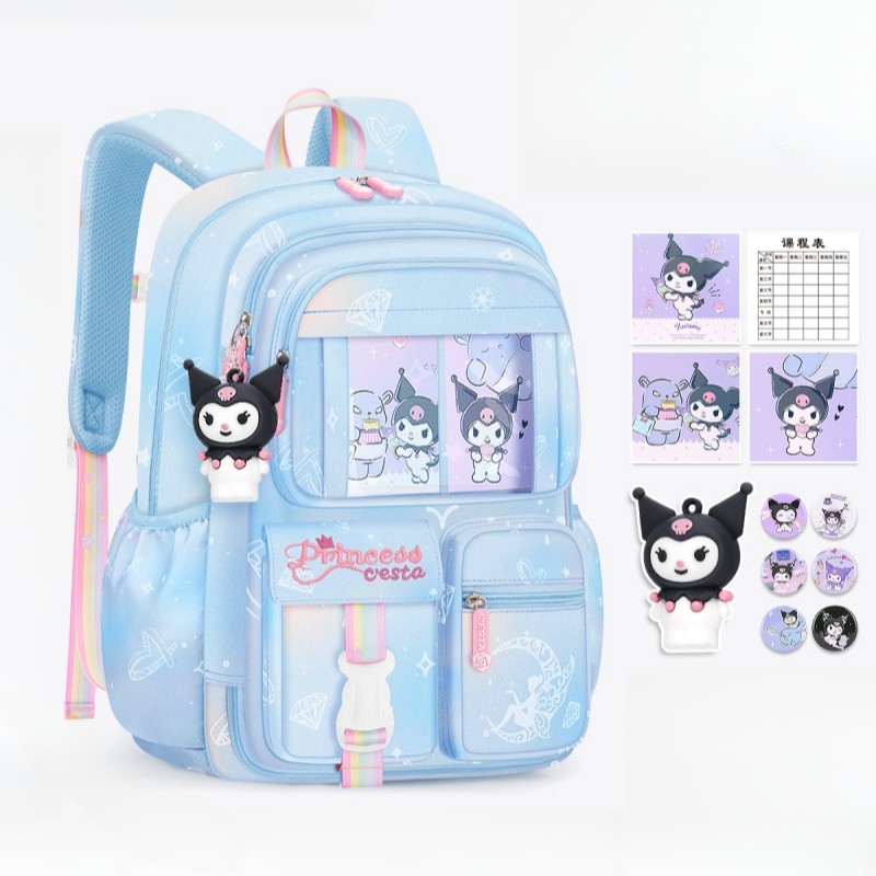 MINISO Sanrio Kuromi Student Backpack – Kawaii Reduce Burden Protect Spine Kids Schoolbag, Cute Cartoon Light Book Bag, Girl Gift