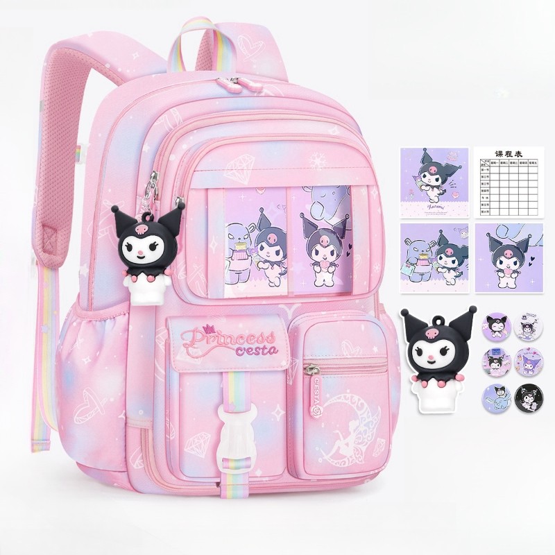 MINISO Sanrio Kuromi Student Backpack – Kawaii Reduce Burden Protect Spine Kids Schoolbag, Cute Cartoon Light Book Bag, Girl Gift