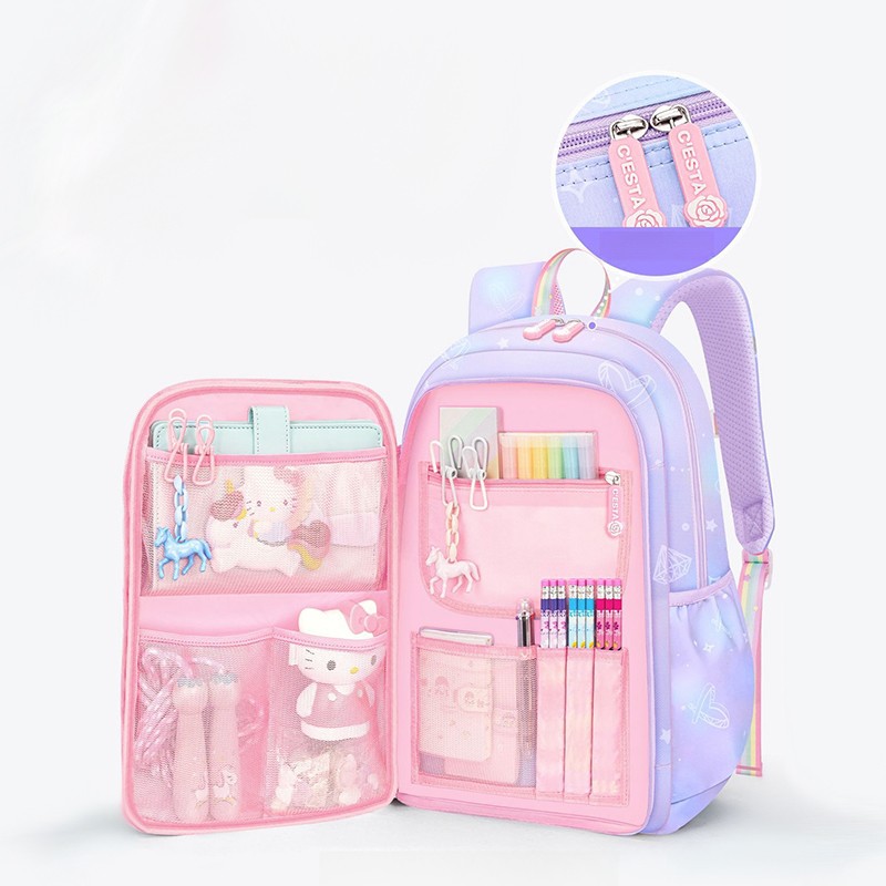 MINISO Sanrio Kuromi Student Backpack – Kawaii Reduce Burden Protect Spine Kids Schoolbag, Cute Cartoon Light Book Bag, Girl Gift