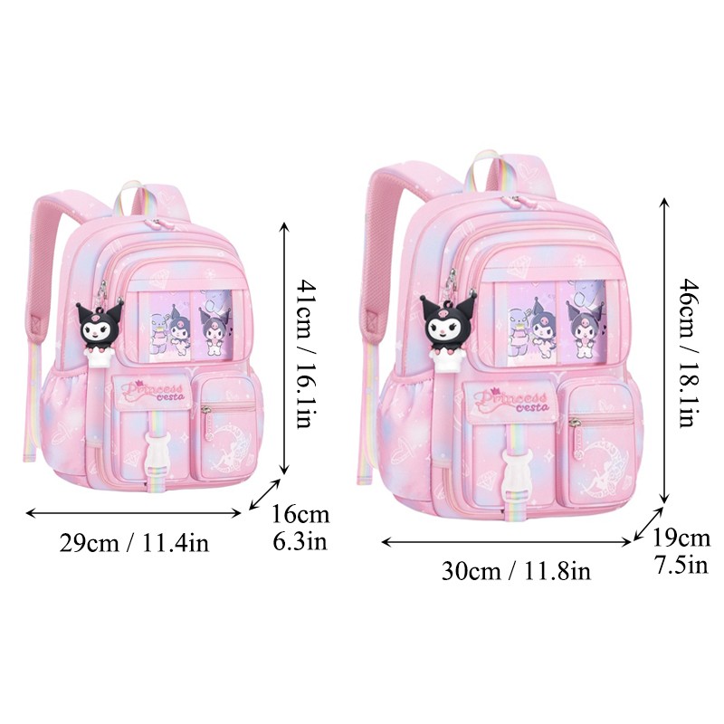 MINISO Sanrio Kuromi Student Backpack – Kawaii Reduce Burden Protect Spine Kids Schoolbag, Cute Cartoon Light Book Bag, Girl Gift