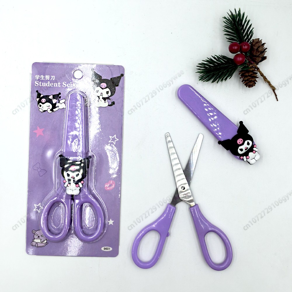 MINISO Cartoon Sanrio Kuromi Scissors – Cinnamoroll Melody Cute Kid Safety Shears for Stationery and Student Supplies