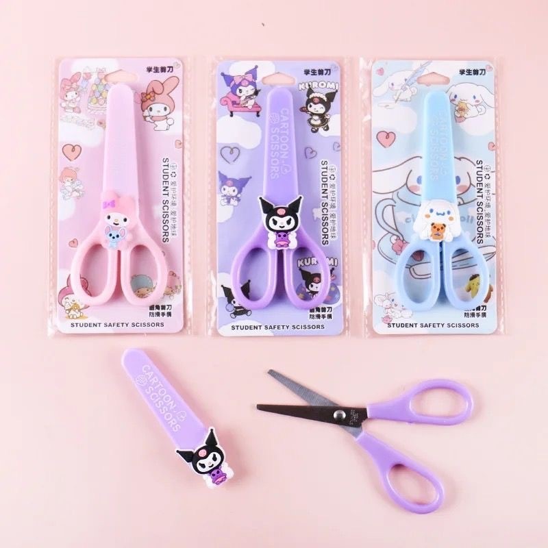 MINISO Cartoon Sanrio Kuromi Scissors – Cinnamoroll Melody Cute Kid Safety Shears for Stationery and Student Supplies