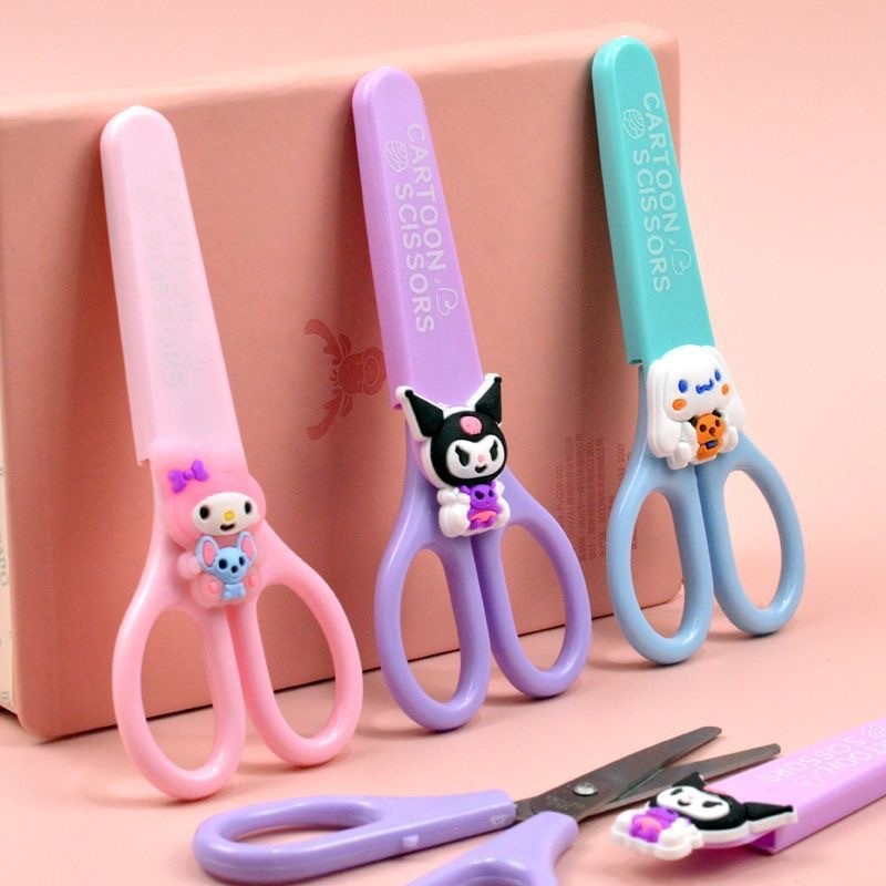 MINISO Cartoon Sanrio Kuromi Scissors – Cinnamoroll Melody Cute Kid Safety Shears for Stationery and Student Supplies
