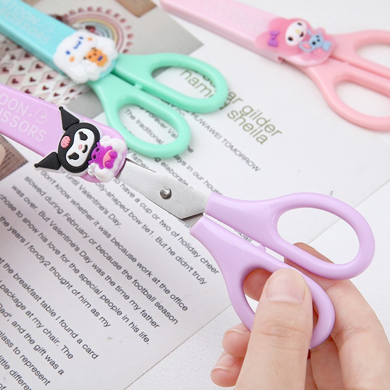 MINISO Cartoon Sanrio Kuromi Scissors – Cinnamoroll Melody Cute Kid Safety Shears for Stationery and Student Supplies