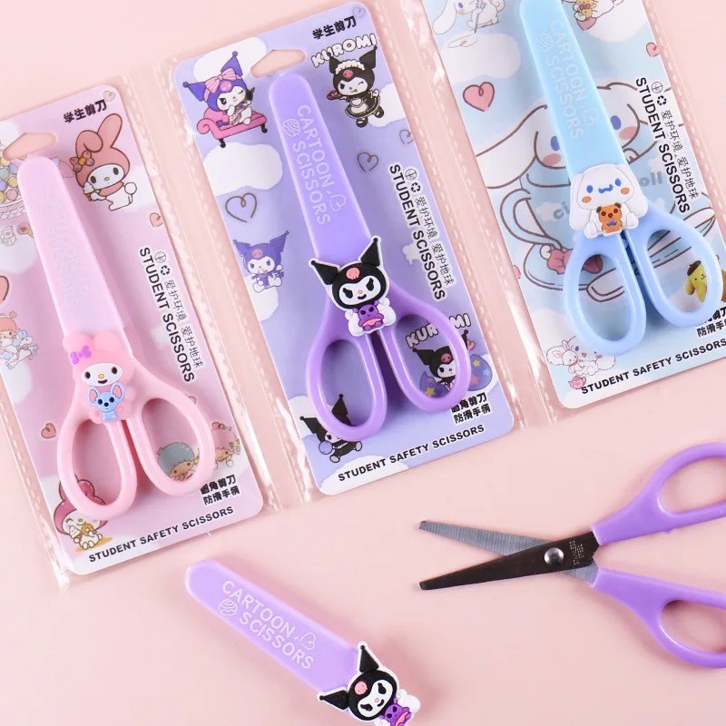 MINISO Cartoon Sanrio Kuromi Scissors – Cinnamoroll Melody Cute Kid Safety Shears for Stationery and Student Supplies