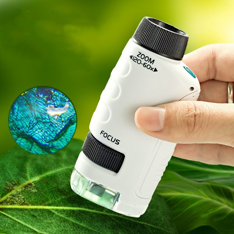 Microscope 60-120x Lab Handheld Microscope Battery Powered Microscope With LED Light Kids Science Microscope Pocket Microscope For Kids, Portable Handheld Mini Microscope Toy