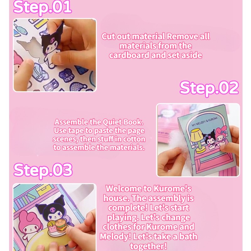 MINISO Sanrio Girl Quiet Book – Kuromi, Cinnamoroll, My Melody, and Pochacco DIY Material Children's Toys for Development and Hands-On Ability