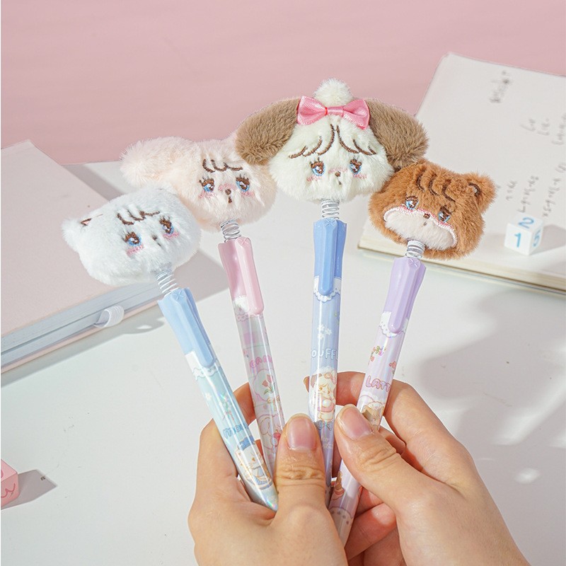 28pcs Miniso Mikko Plush Doll Neutral Pen Set – Cartoon Mikko Writing Pens, 0.5mm Black Gel Pens for Students, Stationery