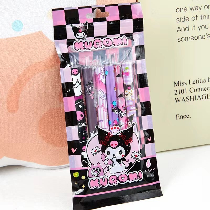 6Pcs/Set Kawaii Sanrio Hello Kitty 0.5mm Gel Pens – Cute Kuromi Press Gel Pen Cartoon Kids School Student Stationery Supplies Gift