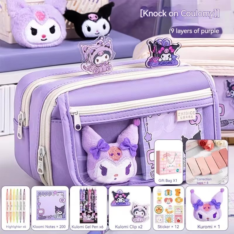 MINISO Cute Kuromi Large Capacity Pencil Case – Pretty Zipper Pen Pouch for Girls, Complete Set of School Supplies