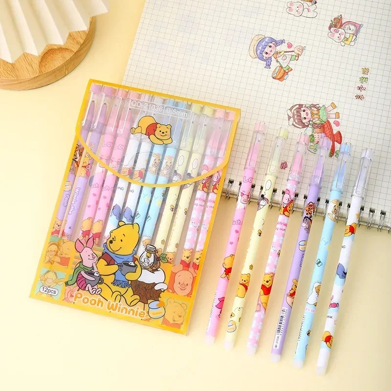 Disney 12pcs Gel Pen Cartoon Mickey Minnie Shape – Children's Prize 0.5mm Black Pen for Office Supplies and Student Stationery