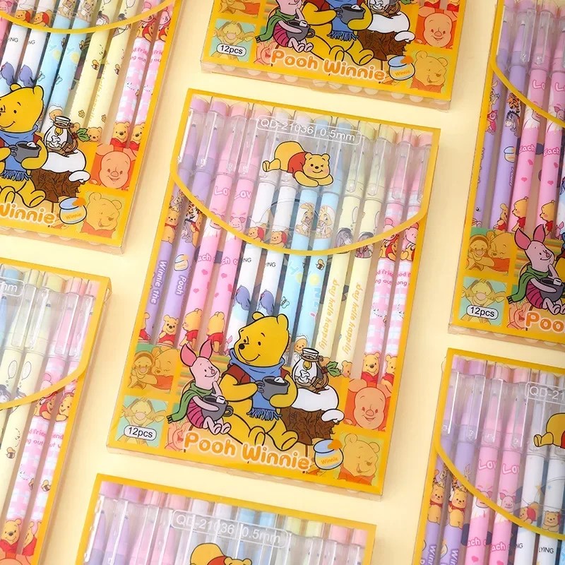 Disney 12pcs Gel Pen Cartoon Mickey Minnie Shape – Children's Prize 0.5mm Black Pen for Office Supplies and Student Stationery