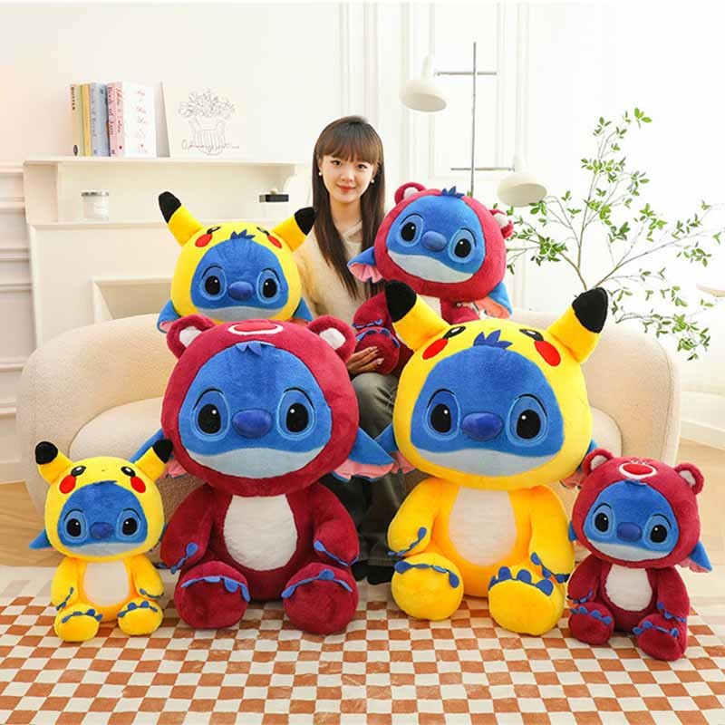 Giant Size Plush Stitch Pikachu Doll – Soft Stuffed Animal Pillow, Strawberry Bear Plush Toys, Perfect Gift for All Ages