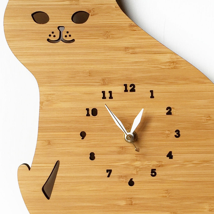 12 pouces chat/hibou modèle horloge pour la maison décoration murale dessin animé bambou horloges animaux Europe design moderne enfants chambre décoration