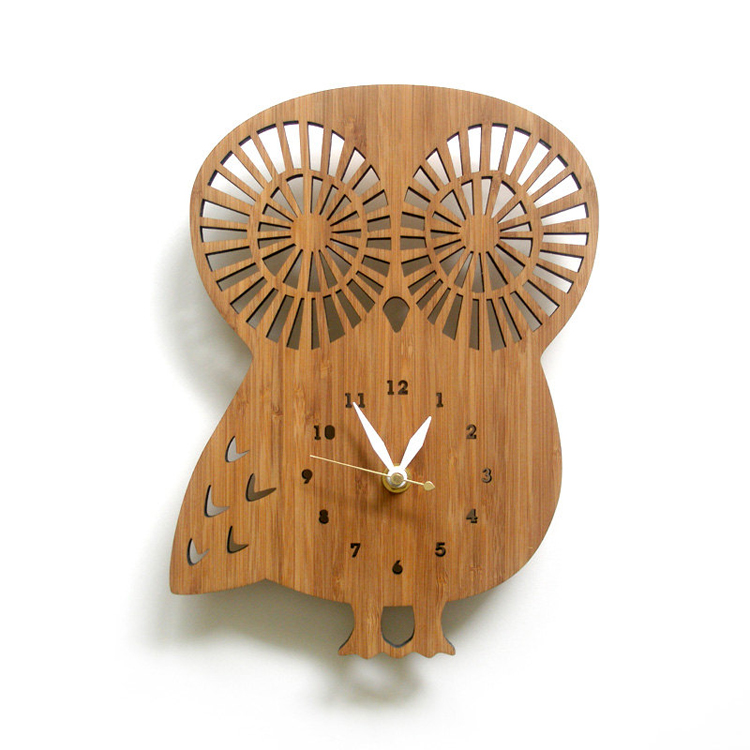 12 pouces chat/hibou modèle horloge pour la maison décoration murale dessin animé bambou horloges animaux Europe design moderne enfants chambre décoration