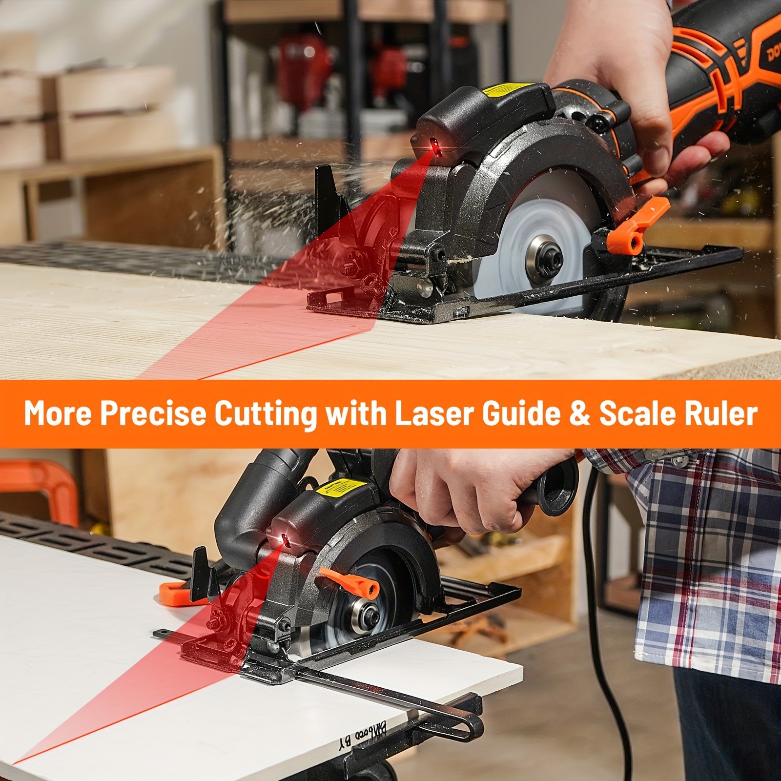 MCS01A Circular Saw, 5.8A 4-1/2" Circular Saw W/Laser, Metal Auxiliary Handle, 6 Saw Blades (4½", 4¾"), Cutting Depth 1-11/16" (90°), 1-3/8" (45°), Ideal For Wood, Soft Metal, Plastic, Tile