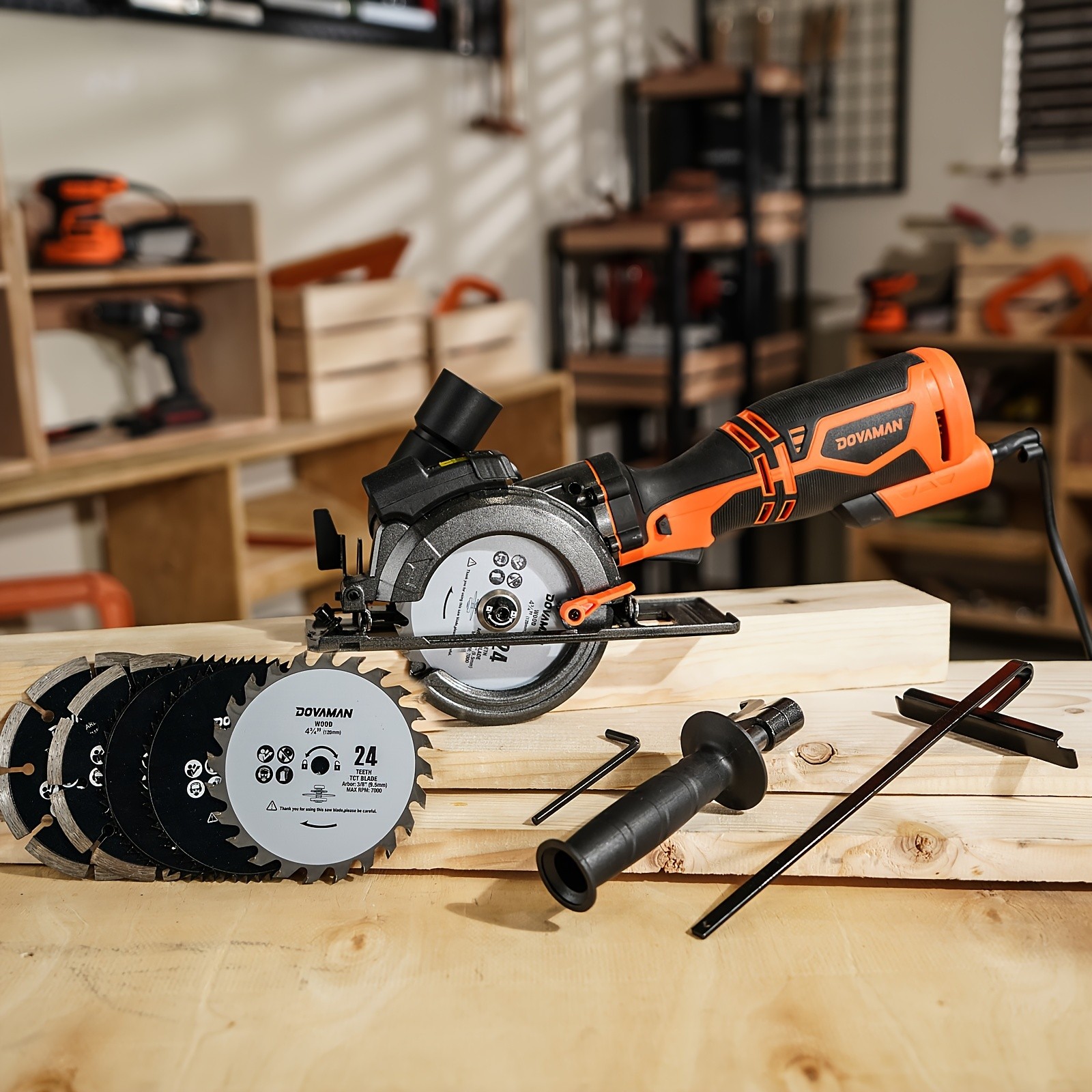 MCS01A Circular Saw, 5.8A 4-1/2" Circular Saw W/Laser, Metal Auxiliary Handle, 6 Saw Blades (4½", 4¾"), Cutting Depth 1-11/16" (90°), 1-3/8" (45°), Ideal For Wood, Soft Metal, Plastic, Tile