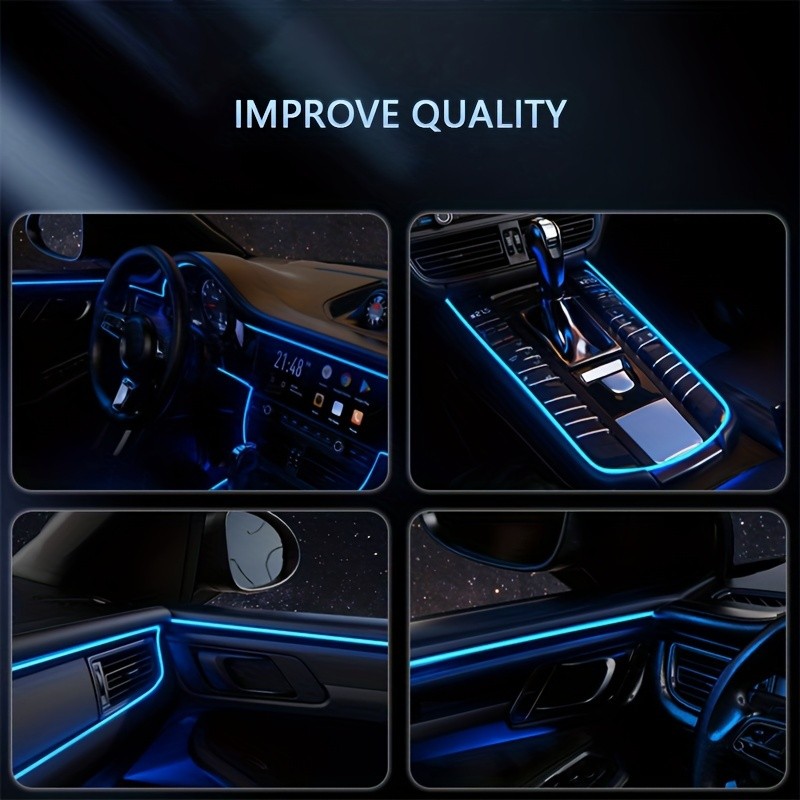 5V RGB 5-in-1 Ambient Car LED Strip Lights Kit - Music Sync, USB Powered, Color-Changing, Waterproof, Flexible, and Dimmable Interior Lighting Accessories for Motor Vehicles
