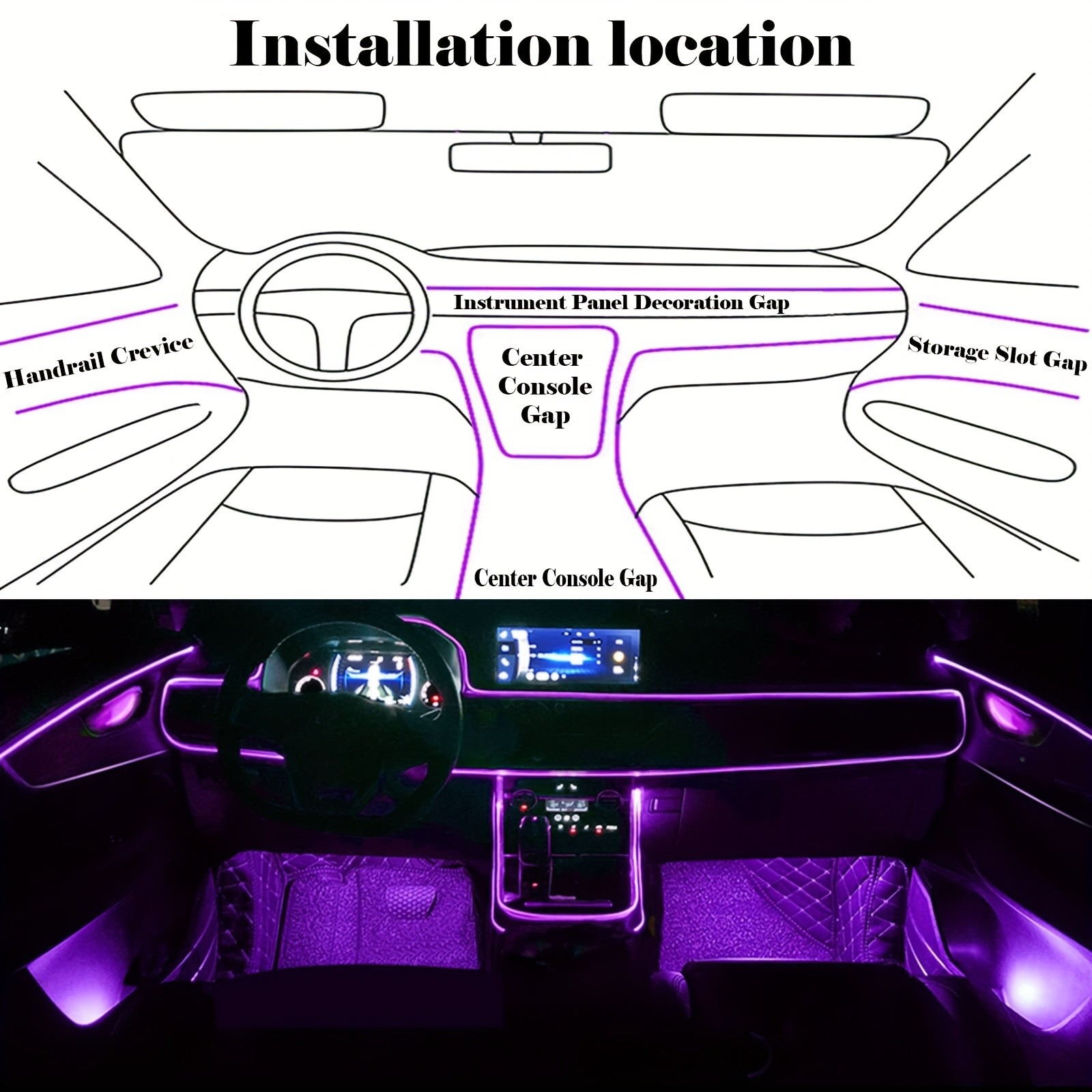 5V RGB 5-in-1 Ambient Car LED Strip Lights Kit - Music Sync, USB Powered, Color-Changing, Waterproof, Flexible, and Dimmable Interior Lighting Accessories for Motor Vehicles