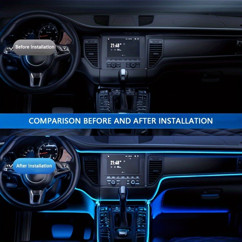 5V RGB 5-in-1 Ambient Car LED Strip Lights Kit - Music Sync, USB Powered, Color-Changing, Waterproof, Flexible, and Dimmable Interior Lighting Accessories for Motor Vehicles