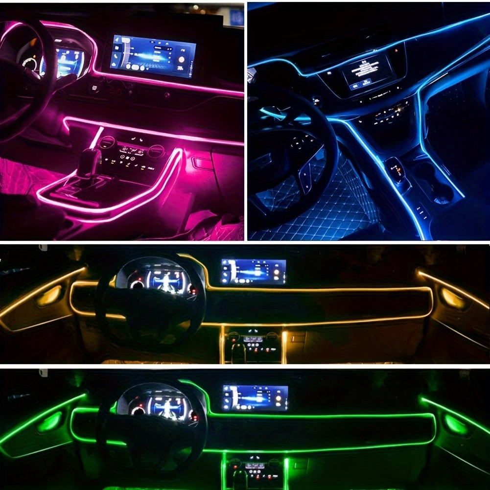5V RGB 5-in-1 Ambient Car LED Strip Lights Kit - Music Sync, USB Powered, Color-Changing, Waterproof, Flexible, and Dimmable Interior Lighting Accessories for Motor Vehicles