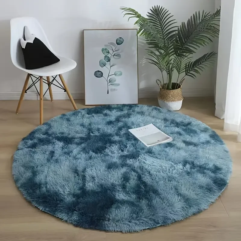 Round Tie-Dye Shaggy Area Rug - Non-Slip, Soft Polyester Blend, Perfect for Bedroom, Living Room, and Bathroom Decor, Circular, Colorful Carpet for Home Decor