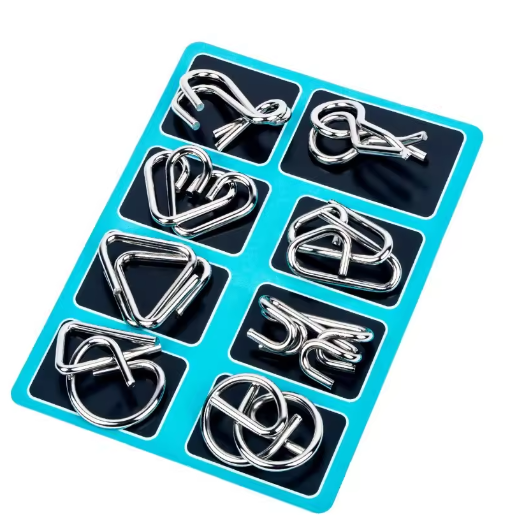 8Pcs/Set Metal Montessori Puzzle Wire IQ Mind Brain Teaser Puzzles Children Adults Interactive Game Reliever Educational Toys