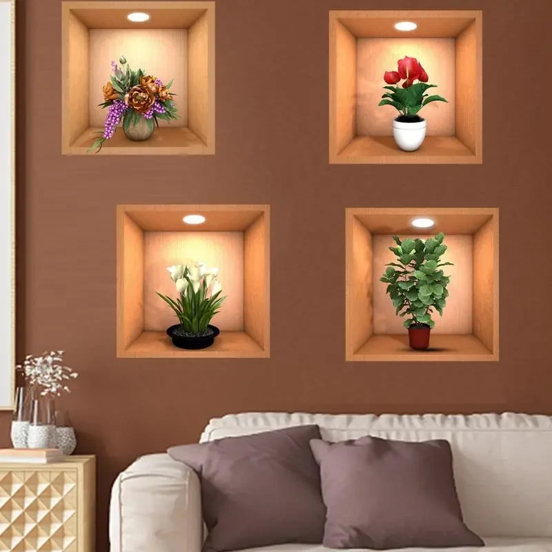 3D Plants VASE WALL STICKER (SET OF 4)