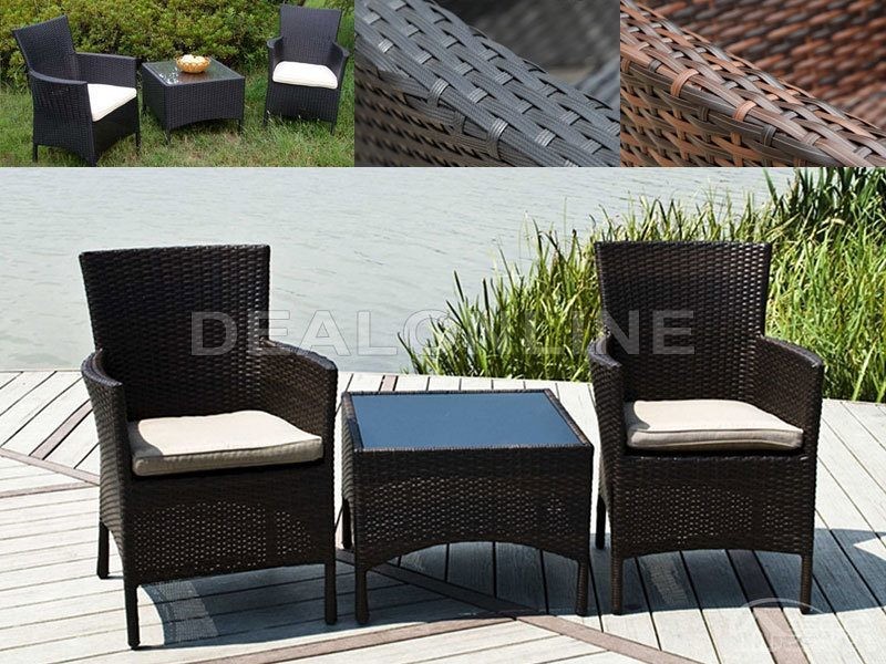 3PC Set PE/PVC Rattan Patio Chairs & Side Table