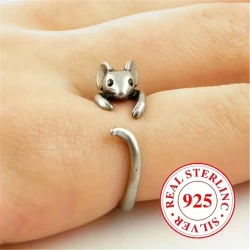 Sterling Silvery Vintage Bohemian Mouse Design Adjustable Ring for Men and Women