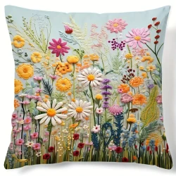 Plant Flower Pattern Polyester Cushion Cover – Elegant Room, Bedroom, and Sofa Decor