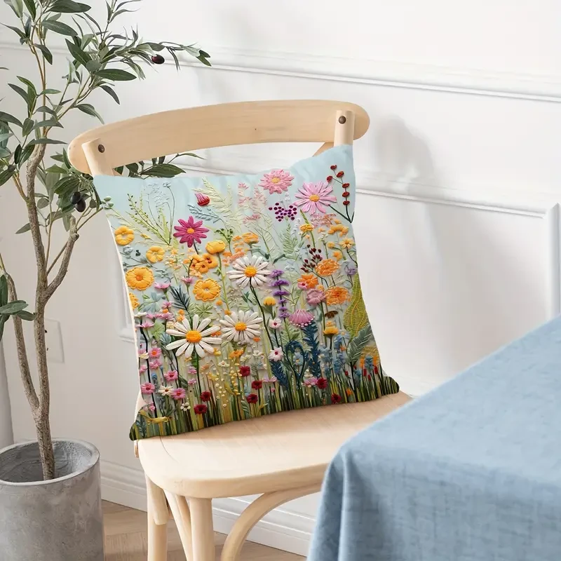 Plant Flower Pattern Polyester Cushion Cover – Elegant Room, Bedroom, and Sofa Decor