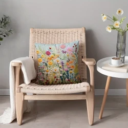 Plant Flower Pattern Polyester Cushion Cover – Elegant Room, Bedroom, and Sofa Decor