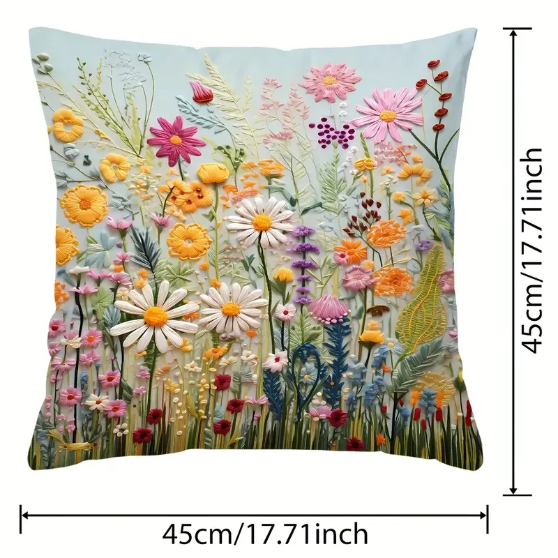 Plant Flower Pattern Polyester Cushion Cover – Elegant Room, Bedroom, and Sofa Decor