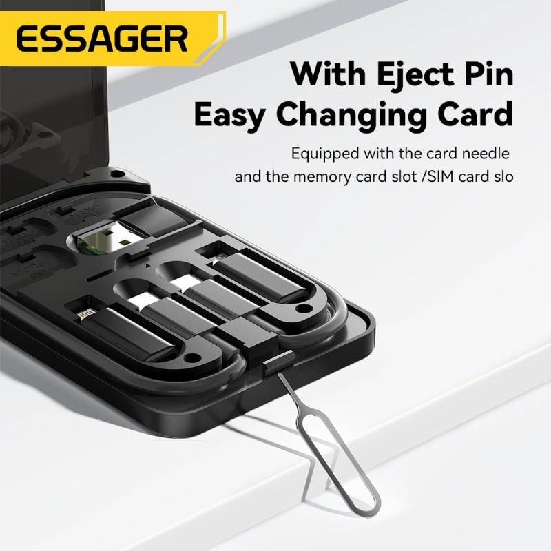 Essager 4-in-1 USB C to USB C Cable – PD 60W Fast Charging Multi-Device Cord with Holder Storage Box